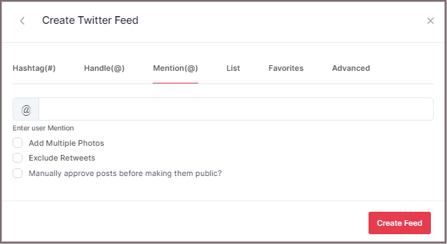 Create Twitter Feed via Mention