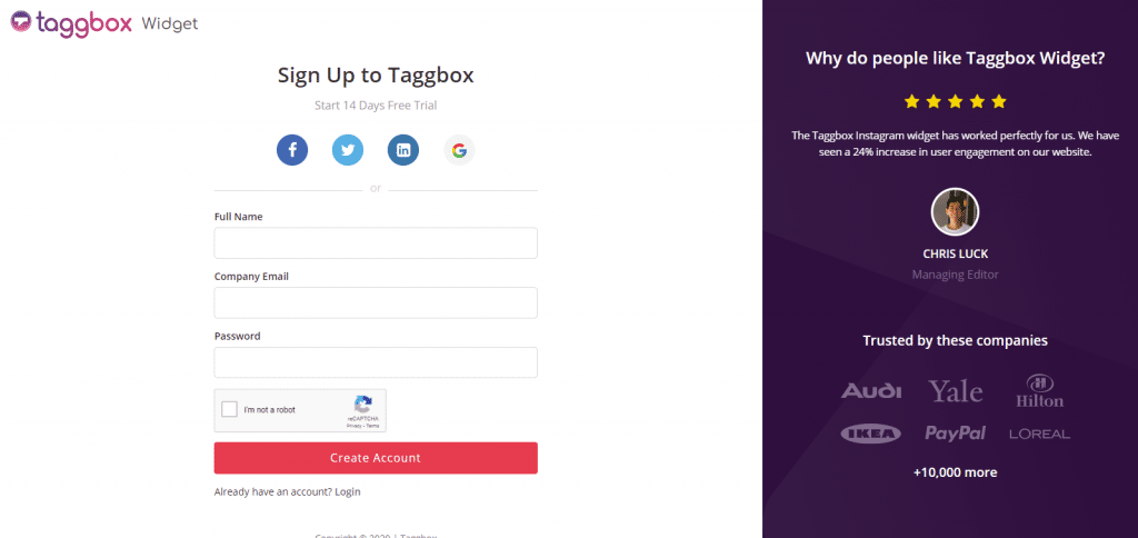 Login or Signup to Taggbox Widget